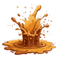 A vibrant, cartoon-style mud puddle with playful splashes and droplets around it isolated on a transparent background png