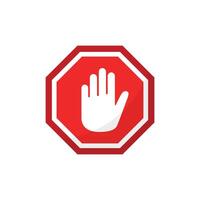 Stop sign with hand icon in flat style. Traffic control illustration on isolated background. Attention sign business concept. vector