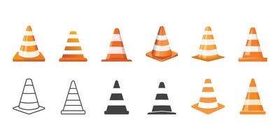 Traffic cone icon set in flat style. Safety obstacle illustration on isolated background. Construction barrier sign business concept. vector