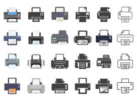 Printer icon set in flat style. Office machine illustration on isolated background. Printout sign business concept. vector