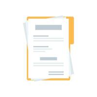Document, folder with text icon in flat style. White papers illustration on isolated background. Confirmed or approved document sign business concept. vector