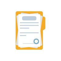 Document, folder with stamp and text icon in flat style. White papers illustration on isolated background. Confirmed or approved document sign business concept. vector