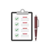 Clipboard with checklist icon in flat style. Planning and organization of work illustration on isolated background. Document with pen sign business concept. vector