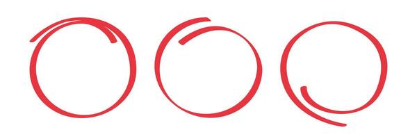 Set of red circle check. Buble for text, message. Hand drawn doodle shape. Highlight pencil or pen, brush. illustration vector