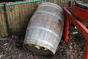 Large barrel for transporting liquids. photo