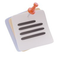 3d stack of paper notes with pin. Stickers Icon, blanks for messages, stationery element. School office elements. Back to school concept. 3d render illustration png