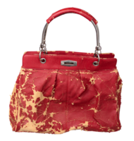 Damaged red clutch with faux leather peeled and cracked isolated on transparent background png