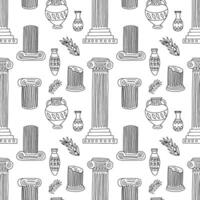 Marble ancient columns seamless pattern. pattern with Greek statues and vases vector