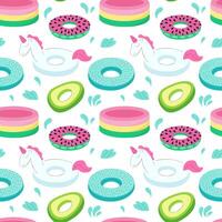 inflatable rings seamless pattern. Unicorn, watermelon, avocado and inflatable rings pattern vector