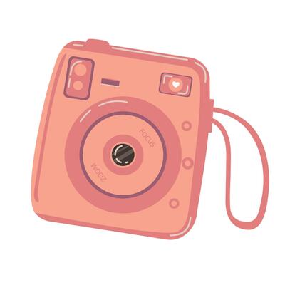 Retro pink photo camera isolated on white background. illustration.