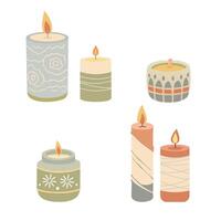 Set of candles in scandinavian style. Various Candles. Different shapes and sizes. illustration. vector