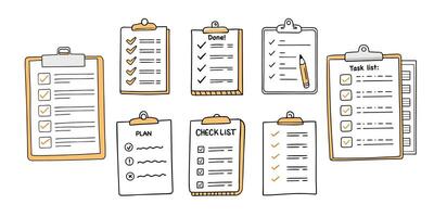 Checklist, plan, task list illustration in flat doodle cartoon style isolated on white background. vector