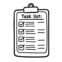 Doodle checklist set. To do, task list with check mark illustration. Hand drawn sketch style memo page. vector