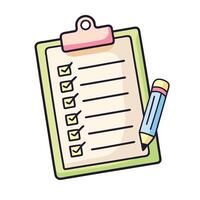 Checklist, plan, task list illustration in flat doodle cartoon style isolated on white background. vector