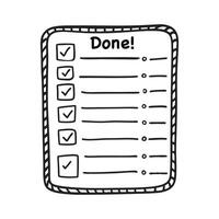 Doodle checklist set. To do, task list with check mark illustration. Hand drawn sketch style memo page. vector