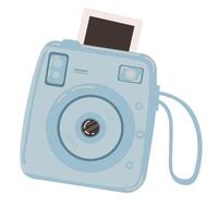 Illustration of a blue camera isolated on a white background. Cute retro instant camera. vector