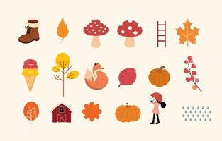 Autumn element object with tree,pumpkin,animal for party vector
