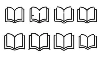 Book icon set, black book opened at center icons designed in filled, outline, line and stroke style can be used for web vector