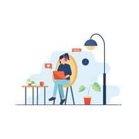 Illustration of freelancer woman working on laptop. Flat design for web design, ui, etc. vector