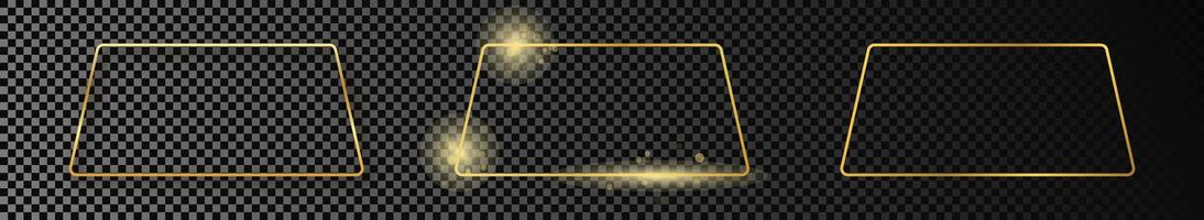 Gold glowing rounded trapezoid shape frame vector