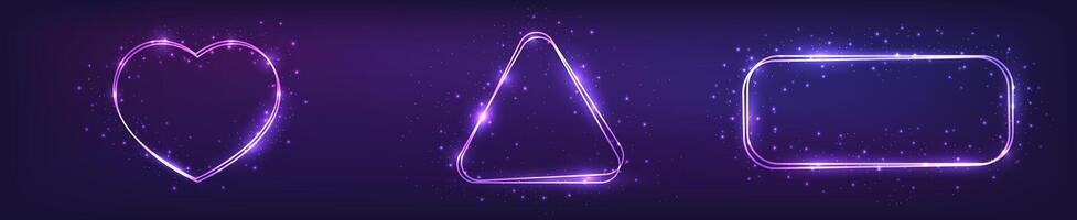 Set of three neon double frames with shining effects vector