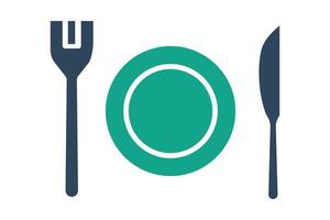Plate icon. plate with cutlery and dinner knife. icon related to food. solid icon style. food elements illustration vector