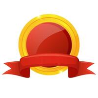 Award gold medallion with red ribbon. vector
