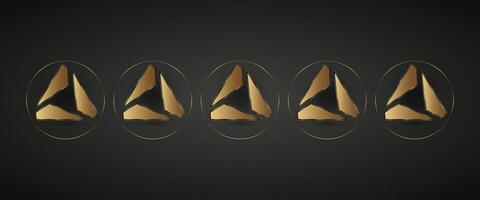 The collection of Five realistic shiny circles element design for metal golden circle, 5 luxury ring on isolated on black background. A Premium circle button in round gold vector