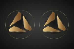 Set of two Premium realistic shiny rectangle element design for metal golden circle, Two luxury ring on isolated on black background. A Premium circle button in round gold vector