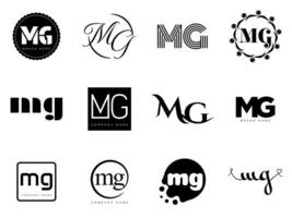 MG logo company template. Letter m and g logotype. Set different classic serif lettering and modern bold text with design elements. Initial font typography. vector