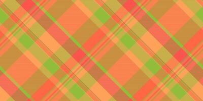 Suit fabric seamless pattern, room check texture. Best plaid background tartan textile in orange and green colors. vector