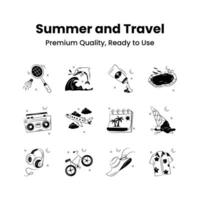 Unique style icons set of summer and travel in modern style vector