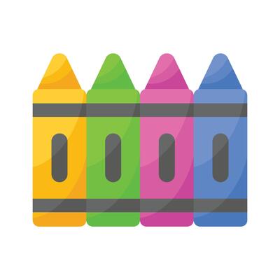 Grab this amazing icon of crayon colors, drawing tools, stationery equipment