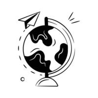 World globe with paper plane denoting concept icon of world tour vector