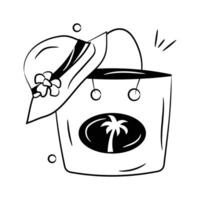 Beautifully designed icon of beach bag shows a bag or tote used for carrying essentials to the beach such as sunscreen, towels, and snacks vector