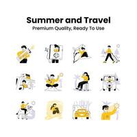 Take a look at this creatively crafted summer and travel illustrations set vector