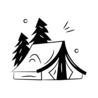 A temporary shelter made of fabric and designed for outdoor camping, providing protection from the elements and a place to sleep vector