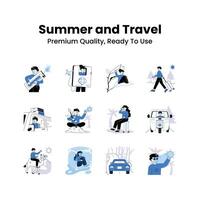 Take a look at this creatively crafted summer and travel illustrations set vector
