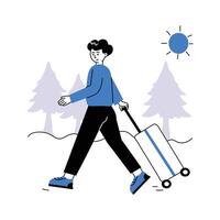 A man with suitcase showing traveling illustration in modern style vector