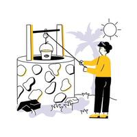 A man pulling out water in bucket from well, modern style illustration vector