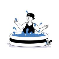 A man enjoying swimming in inflatable pool, ready to use illustration vector