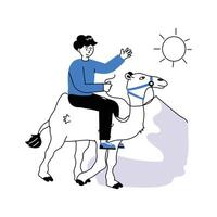 A tourist riding with camel in desert, character illustration vector