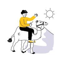A tourist riding with camel in desert, character illustration vector