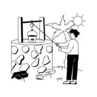 A man pulling out water in bucket from well, modern style illustration vector
