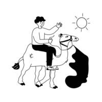 A tourist riding with camel in desert, character illustration vector