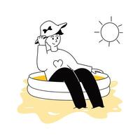 A woman enjoying swimming in inflatable pool, ready to use illustration vector