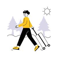A man with suitcase showing traveling illustration in modern style vector