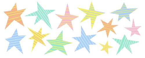 A set of Playful irregular Stars with Stripe Crayon pencil texture vector