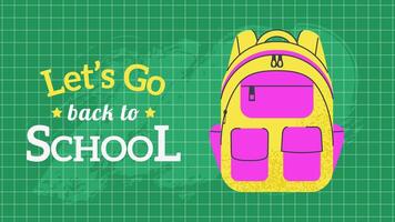 Back to School Concept with Backpack on Green Chalkboard with Checkered Background vector
