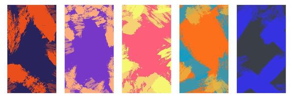 Set of Abstract grunge distressed texture in chalk brush stain design vector